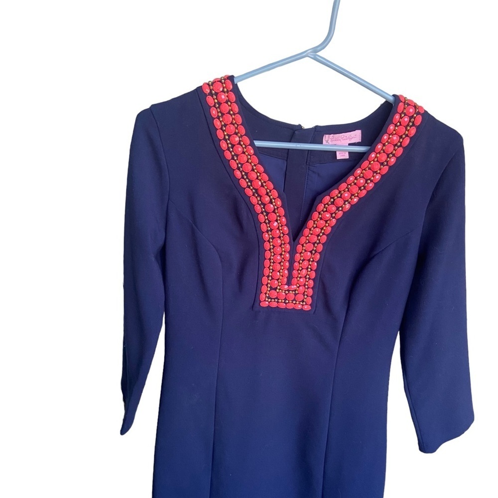 Lilly Pulitzer Bennett Shift Dress Navy Bead Embellished - Size 2 - Picture 5 of 13